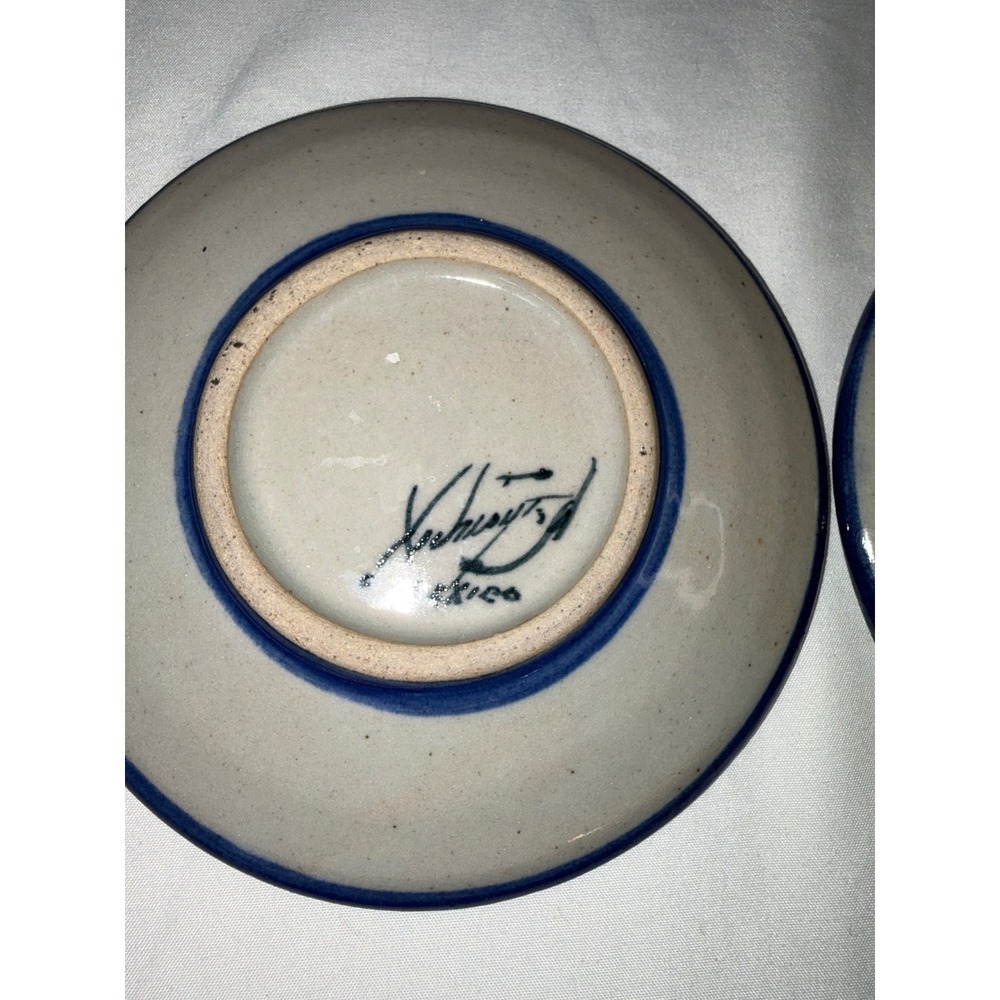 Ken Edwards Tonala Mexico Stoneware Saucers Set of 2 Blue Butterfly Floral Bird - Picture 4 of 5